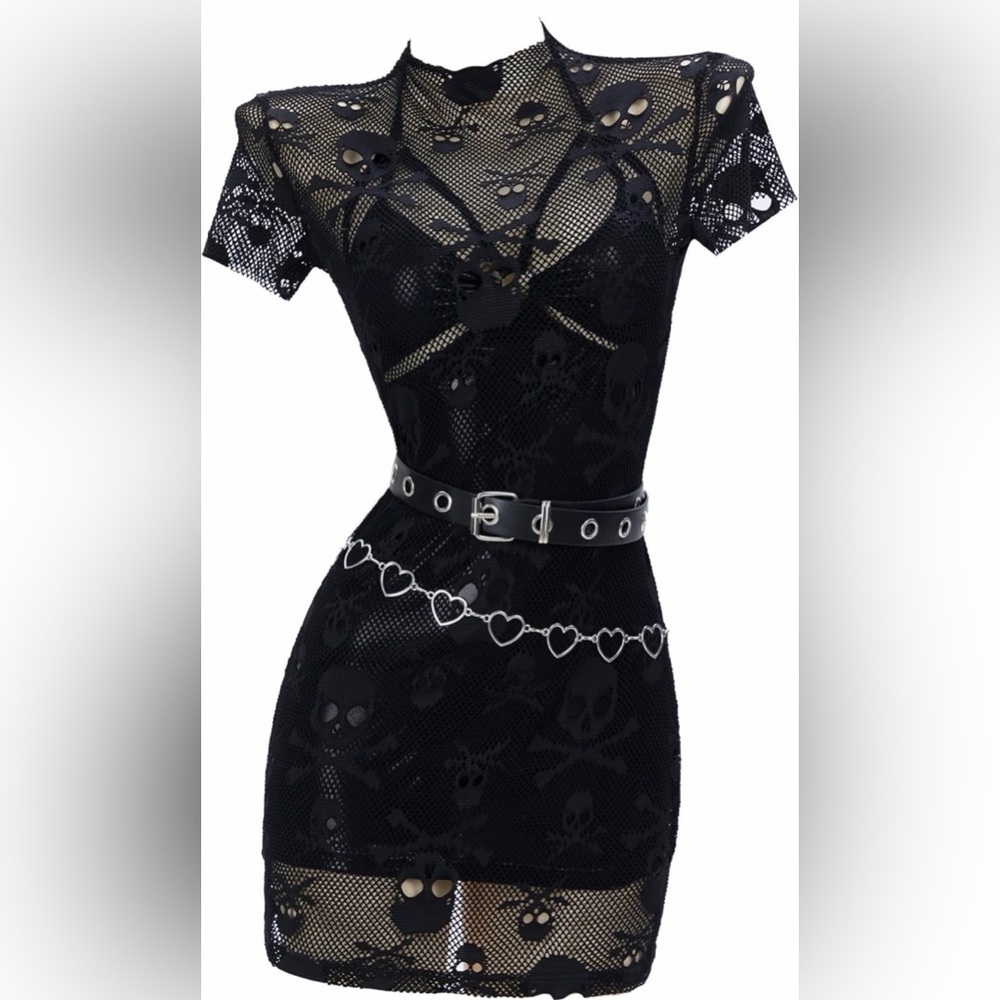 SOLD – Message for Reorder in any size !New Black Mesh Dress with belt.Size S
